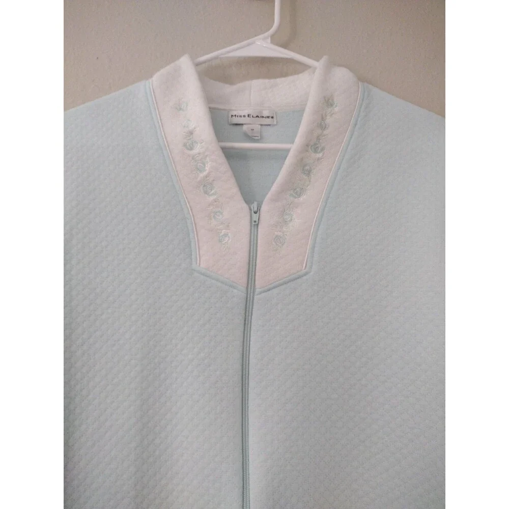 Miss Elaine Vintage Nightgown Sz M | Blue Zip Robe Housecoat | Pocket Retro Cozy